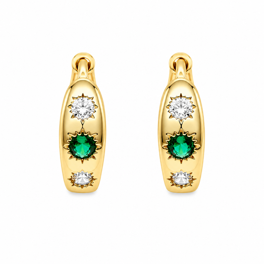 ARRACADA DOS ZIRCONIAS BLANCAS UNA VERDE CENTRAL