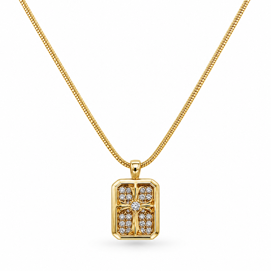 COLLAR PLACA CON CRUZ Y ZIRCONIAS