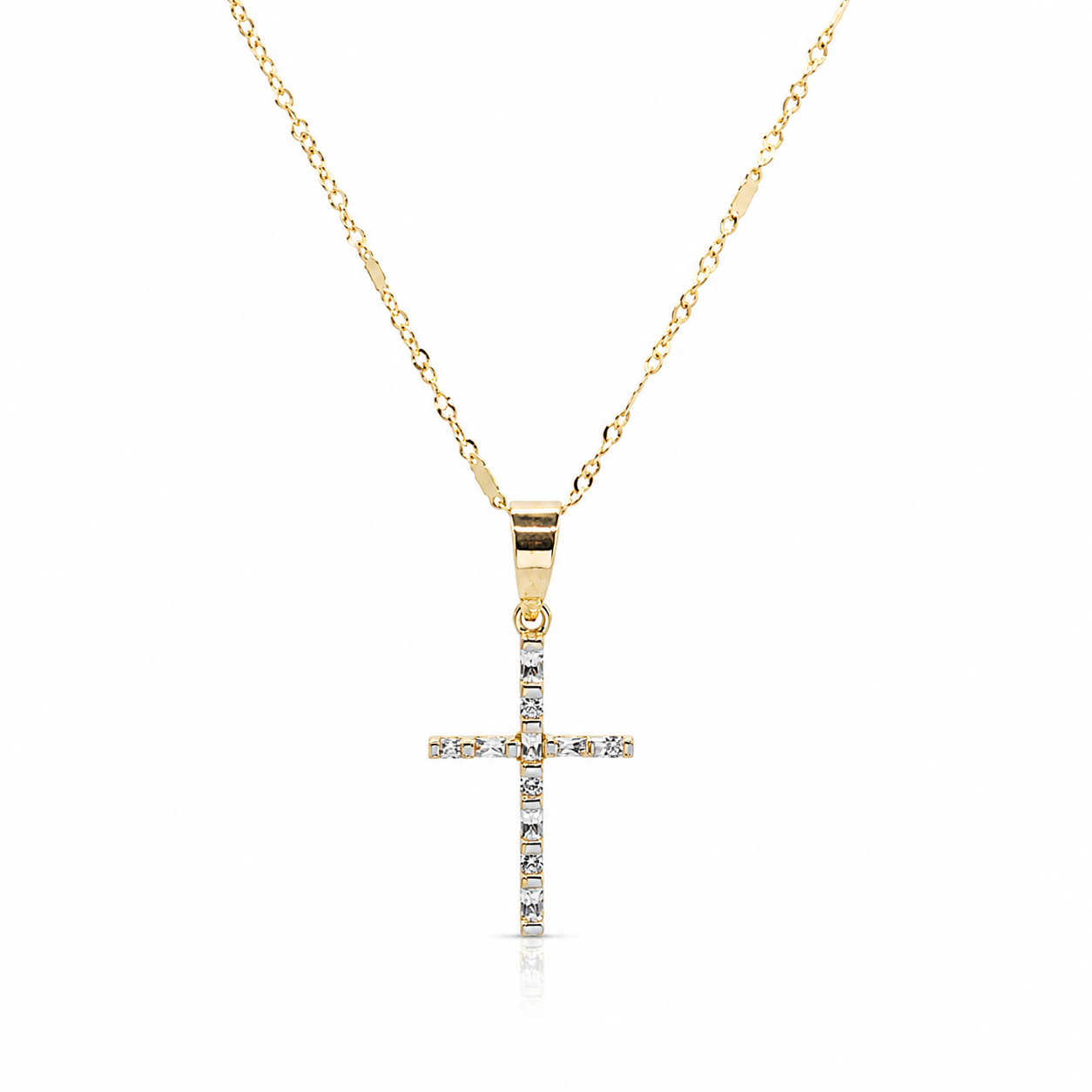 COLLAR CRUZ ZIRCONIAS ORO 10k