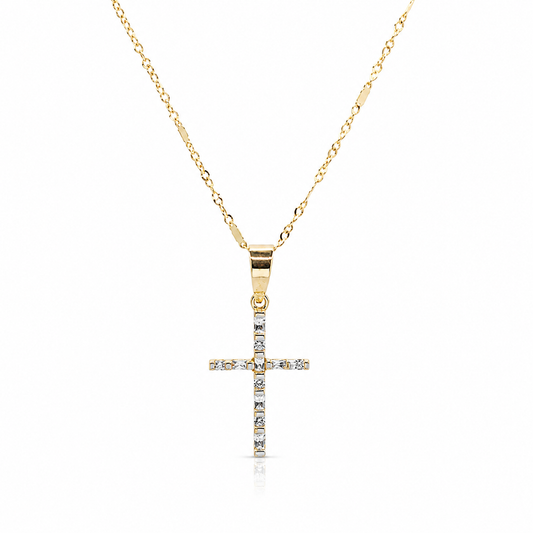 COLLAR CRUZ ZIRCONIAS ORO 10k