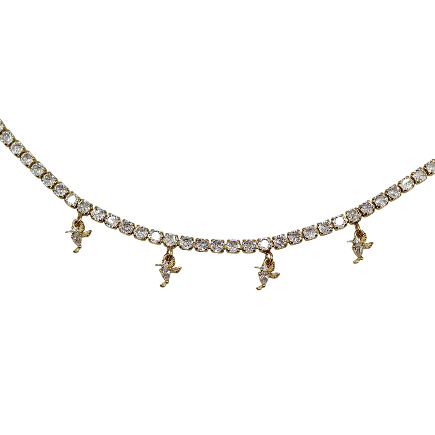 COLLAR ZIRCONIAS BLANCAS DIJES COLIBRIS (GARGANTILLA)