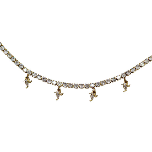 COLLAR ZIRCONIAS BLANCAS DIJES COLIBRIS (GARGANTILLA)