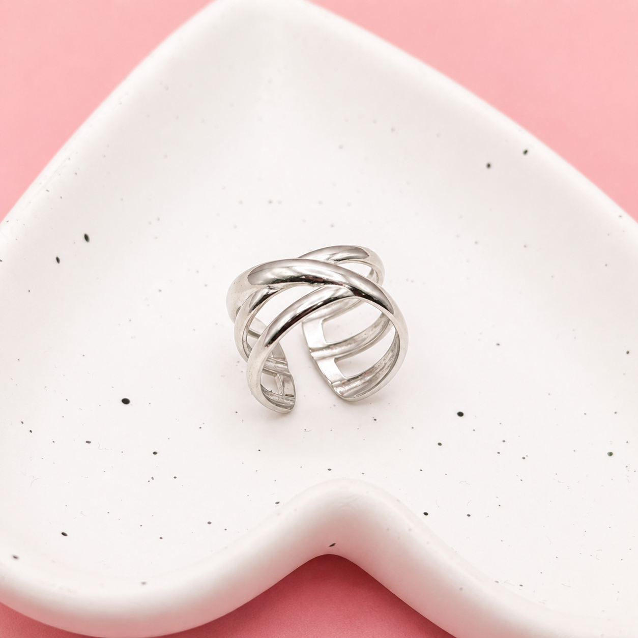 ANILLO PLATEADO CHUNKY CRUZADO