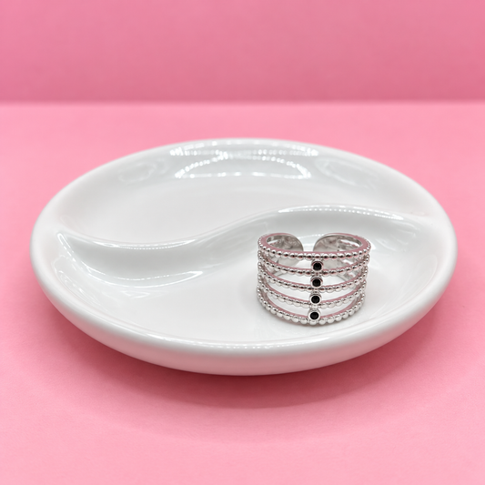 ANILLO LÍNEAS BOLITAS Y CUATRO BICEL NEGRO CHUNKY