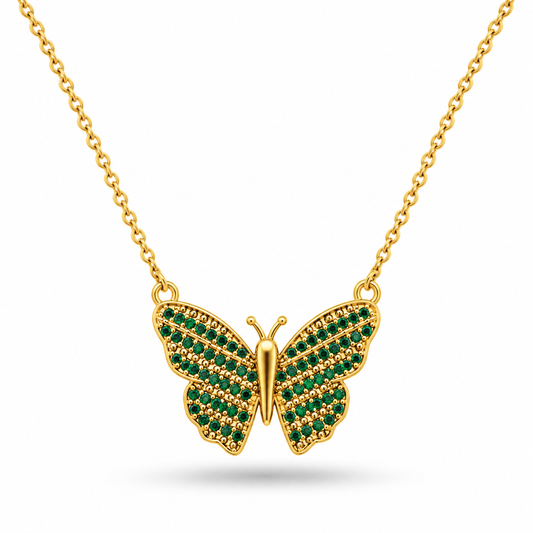 COLLAR MARIPOSA ZIRCONIAS VERDES