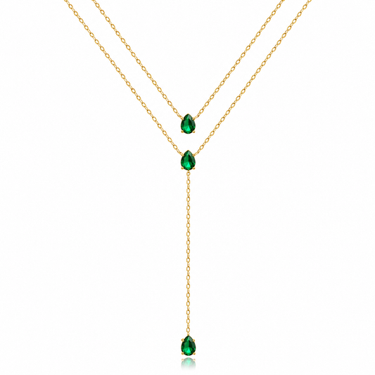 CORBATIN DOBLE ZIRCONIAS GOTA VERDE ESMERALDA