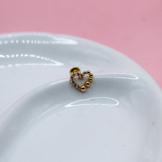 CORAZON MITAD BOLITAS MITAD ZIRCONIAS ORO JAPONES 10K