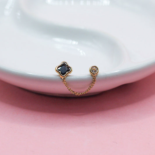 TREBOL NEGRO Y ZIRCONIA BICELADA CON CADENA 10K