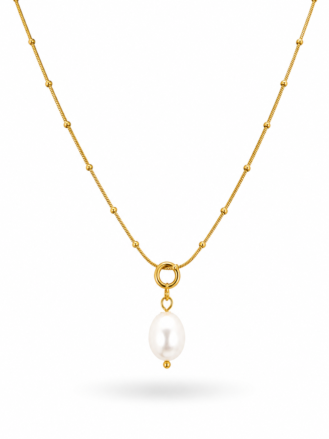 COLLAR CADENA BOLITAS PERLA OVALADA