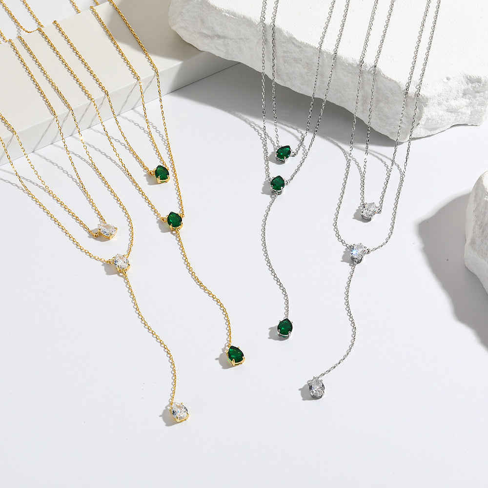 CORBATIN DOBLE ZIRCONIAS GOTA VERDE ESMERALDA