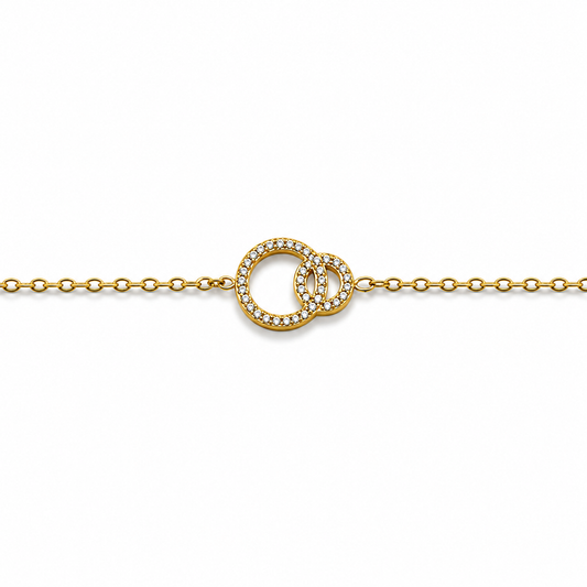 PULSERA DOS CÍRCULOS ZIRCONIAS ENTRELAZADOS