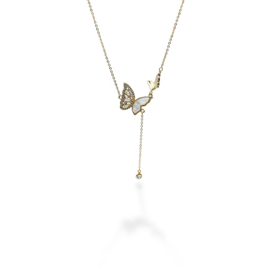 COLLAR DOS MARIPOSAS BLANCA MITAD ZIRCONIA Y ZIRCONIA COLGANTE
