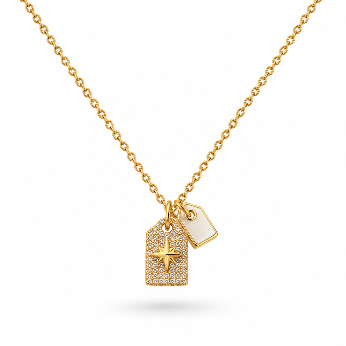 COLLAR DOBLE PLACA ZIRCONIAS ESTRELLA BELÉN Y BLANCA