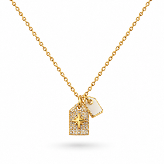 COLLAR DOBLE PLACA ZIRCONIAS ESTRELLA BELÉN Y BLANCA