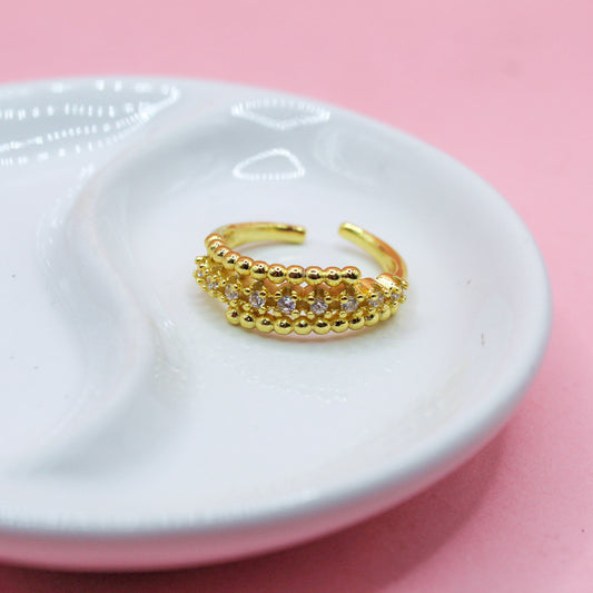 ANILLO CHUNKY DOS BANDAS BOLITAS Y ZIRCONIAS