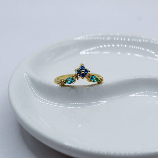 ANILLO FLOR AZUL Y GOTAS AZULES