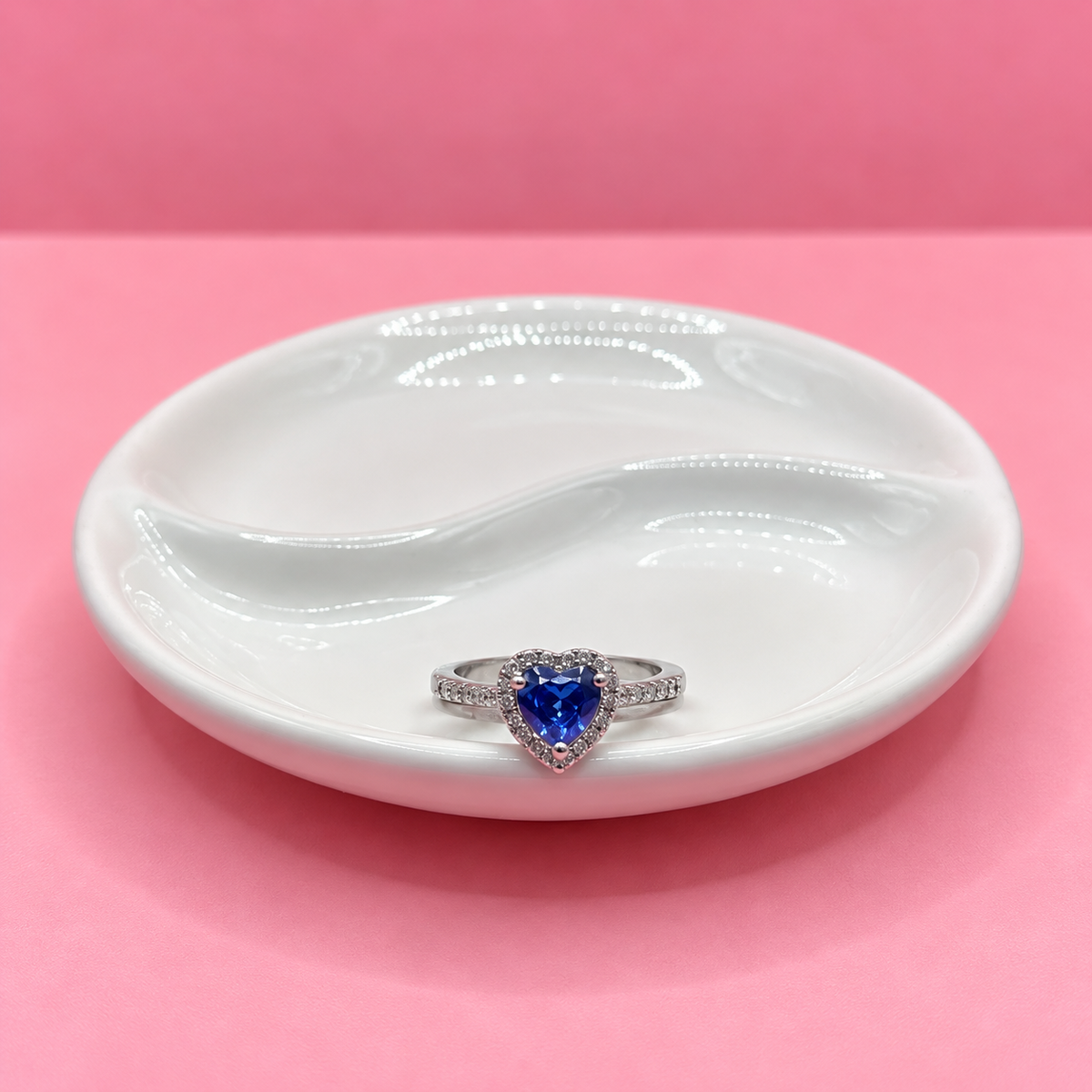 ANILLO PLATEADO ZIRCONIA CORAZON AZUL