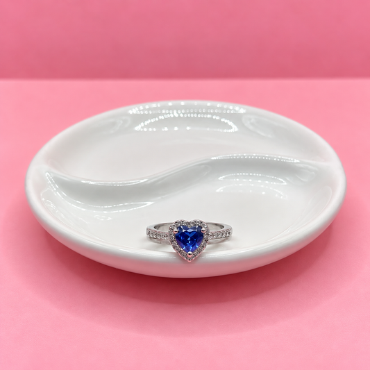 ANILLO PLATEADO ZIRCONIA CORAZON AZUL
