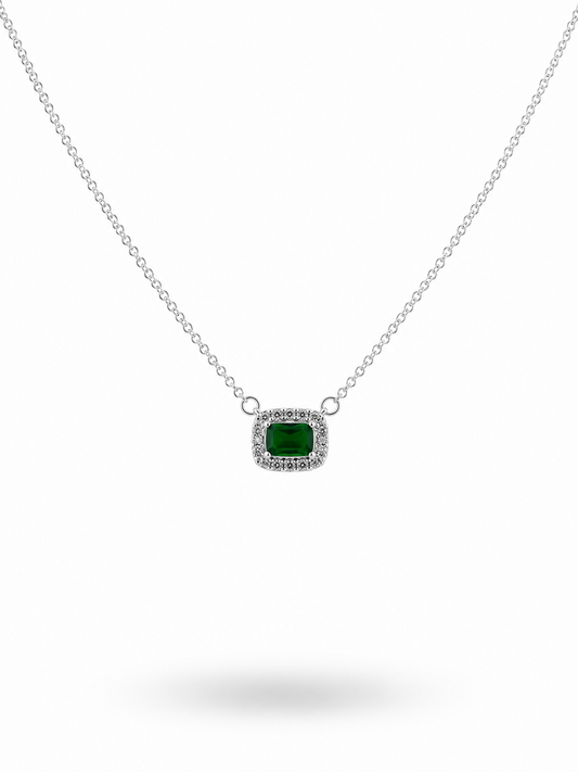 COLLAR ZIRCONIA VERDE RECTANGULAR ACOSTADA