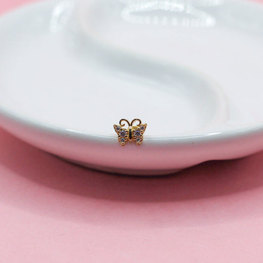 MARIPOSA ANTENAS CON ZIRCONIAS ORO JAPONES 10K