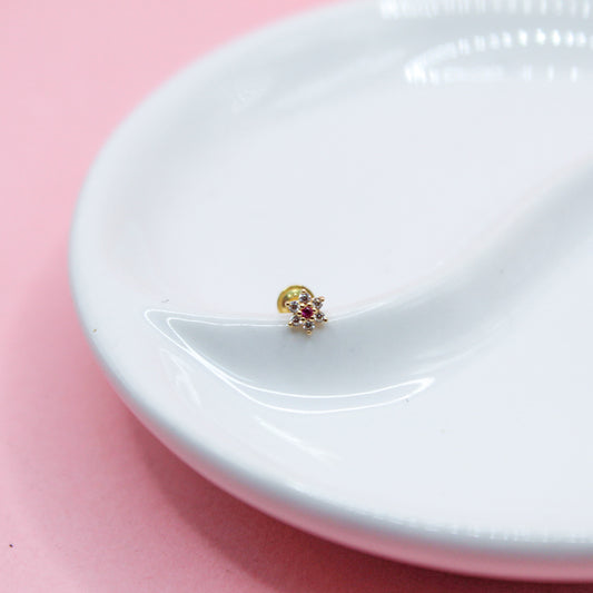 FLOR MINI ZIRCONIAS Y CENTRO ZIRCONIA ROSA ORO JAPONES 10K