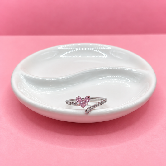 ANILLO CHURUMBELA IRREGULAR ZIRCONIA CORAZON ROSA
