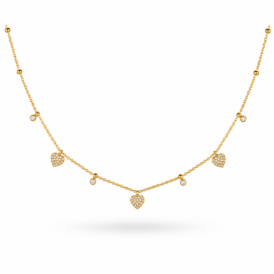 COLLAR CORAZONES CON ZIRCONIAS  Y ZIRCONIAS