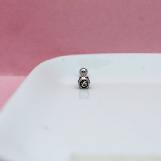 PIERCING RECTO CON CUBO Y ZIRCONIAS BOLA CHICA 316L