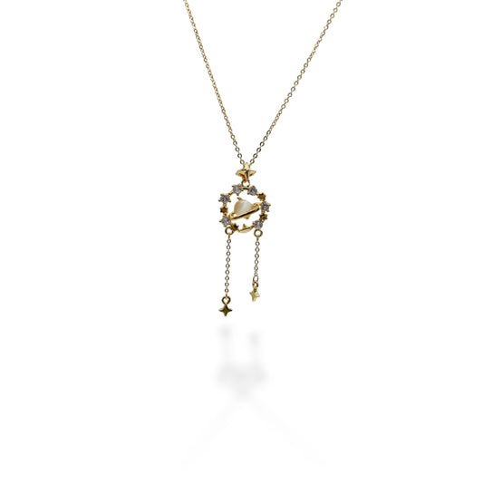 COLLAR CIRCULO ZIRCONIAS ESTRELLAS SATURNO ENMEDIO