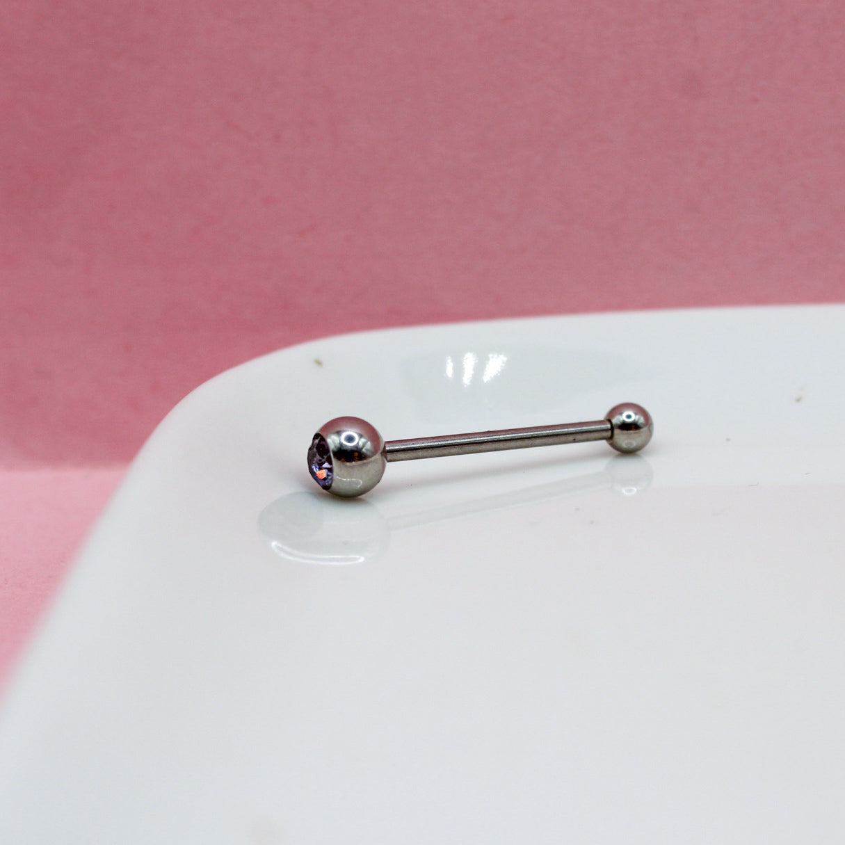 PIERCING RECTO LISO ZIRCONIA MORADA BOLA CHICA 316L