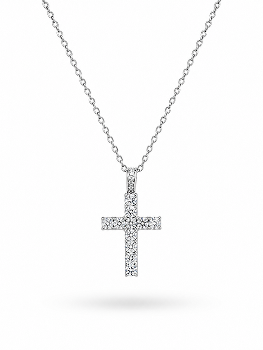 COLLAR PLATEADO CRUZ CHUNKY ZIRCONIAS
