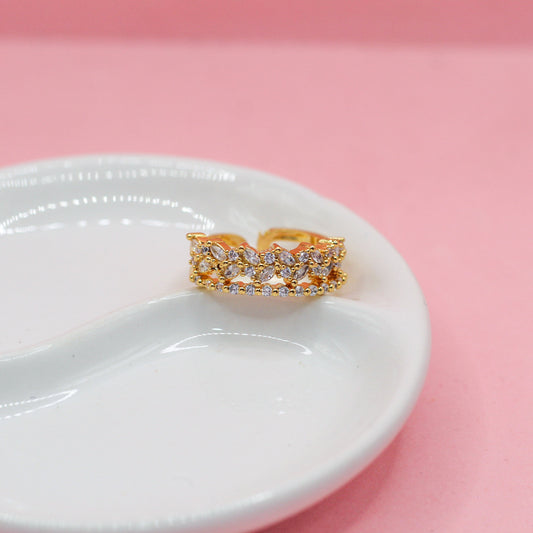 ANILLO DOBLE BANDA HOJAS ZIRCONIAS Y ZIRCONIAS CHICAS
