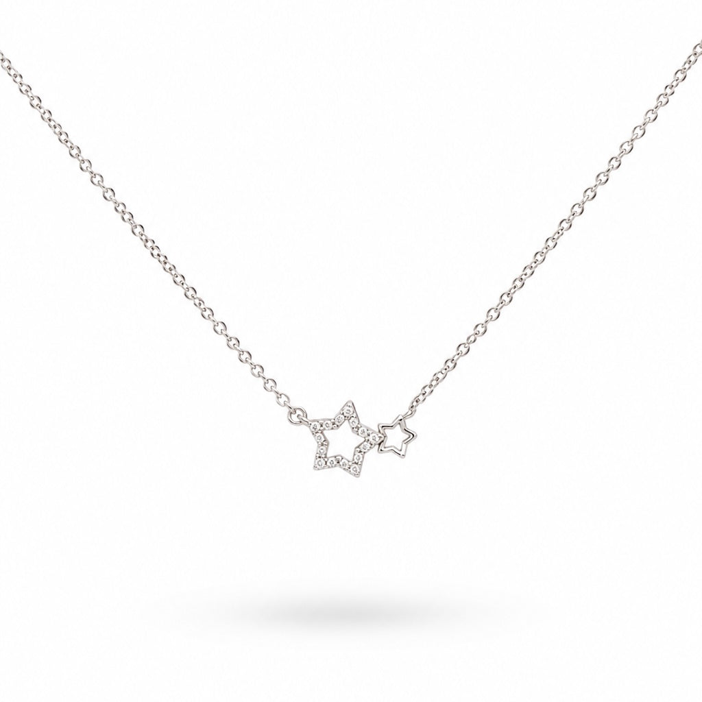 COLLAR DOS ESTRELLAS LISA Y CON ZIRCONIAS PLATA .925