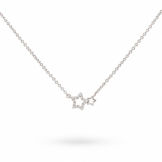 COLLAR DOS ESTRELLAS LISA Y CON ZIRCONIAS PLATA .925