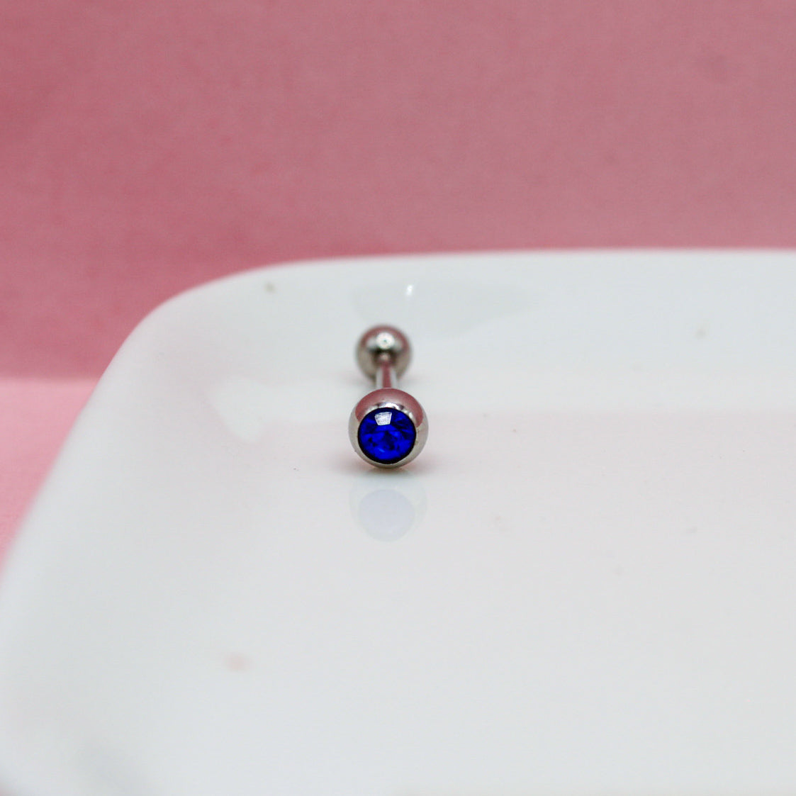 PIERCING RECTO LISO ZIRCONIA AZUL BOLA MEDIANA 316L