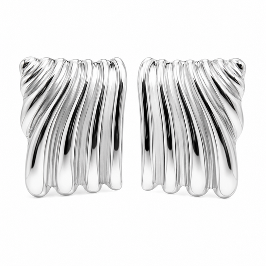 ARETE PLATEADO CHUNKY CUADRADO LINEAS RELIEVE