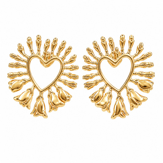 ARETE CHUNKY CORAZON CON FLORES SILUETA