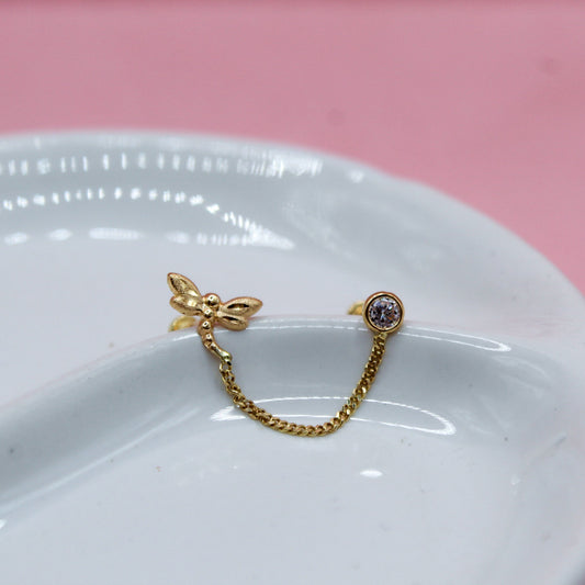 CADENA LIBELULA Y ZIRCONIA BICEL ORO ITALIANO 10K