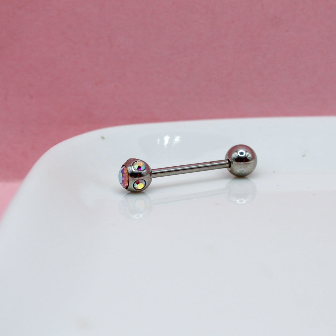 PIERCING RECTO ZIRCONIA TORNASOL BOLA GRANDE 316L