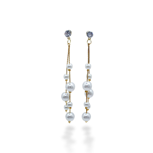 ARETE LARGO ZIRCONIA Y DOS LINEAS PERLAS