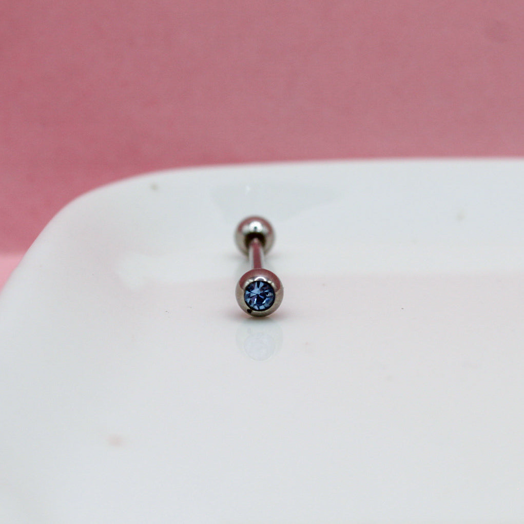 PIERCING RECTO LISO ZIRCONIA AZUL BOLA MEDIANA 316L