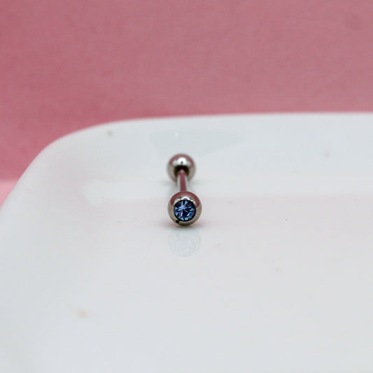 PIERCING RECTO LISO ZIRCONIA AZUL BOLA MEDIANA 316L
