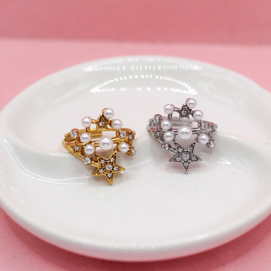 ANILLO ESTRELLAS ZIRCONIAS Y PERLAS