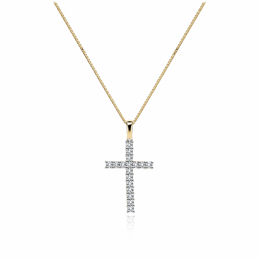 COLLAR CRUZ ZIRCONIAS PETIT ORO 10k