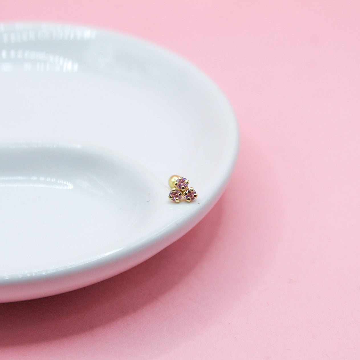 TRES ZIRCONIAS ROSAS GRANDE ORO ITALIANO 10K