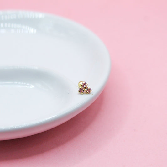 TRES ZIRCONIAS ROSAS GRANDE ORO ITALIANO 10K