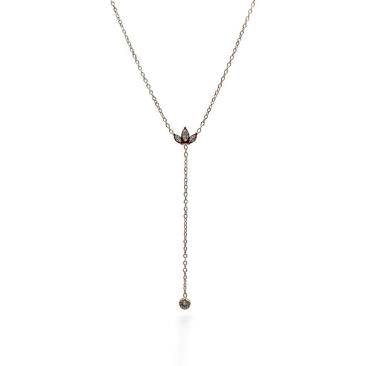 COLLAR LARGO TRES ZIRCONIA PÉTALO CÍRCULO ZIRCONIA