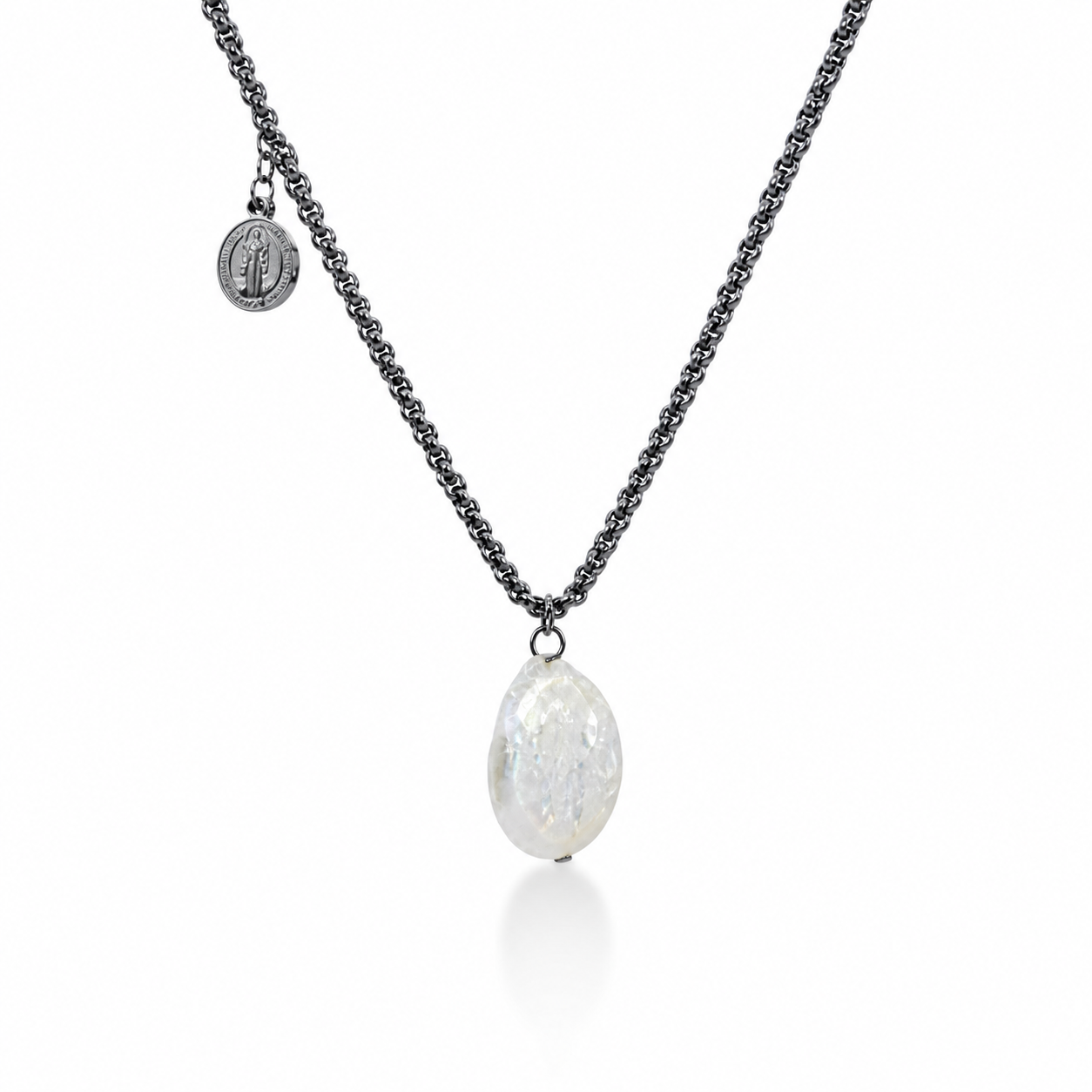 COLLAR PLATEADO PERLA DIJE SAN BENITO