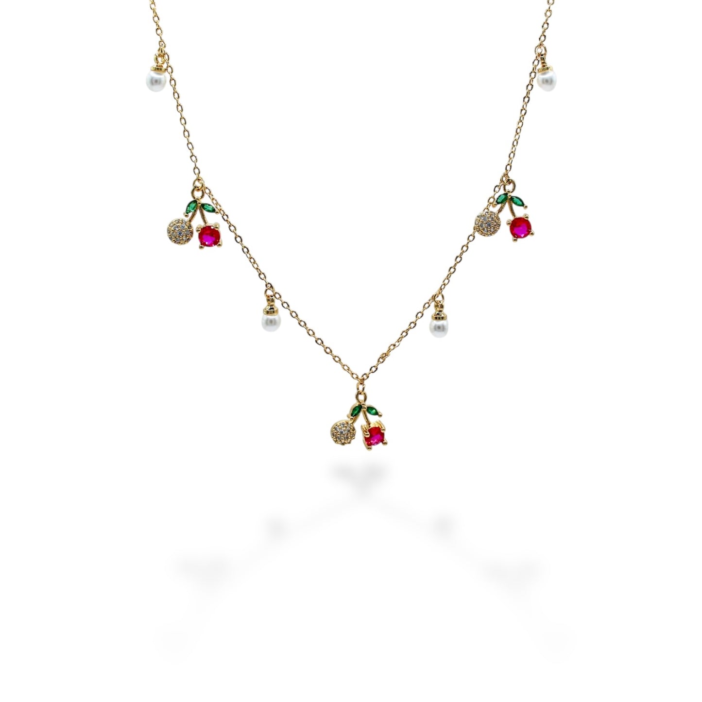 COLLAR CHARMS CEREZAS ROSAS Y PERLA