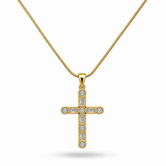 COLLAR CRUZ ZIRCONIAS REDONDAS Y RECTANGULARES